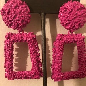 Gorgeous Hot Pink Square Large Earrings